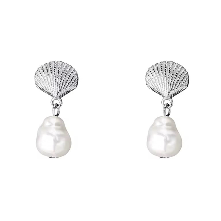 Seashell and Baroque Pearl Drop Earrings