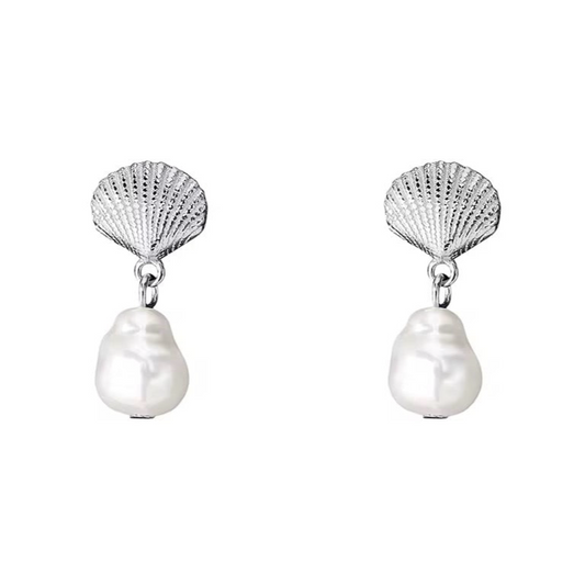Seashell and Baroque Pearl Drop Earrings