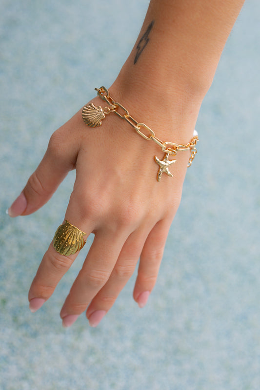 Beach Starfish & Shell Pendant Bracelet