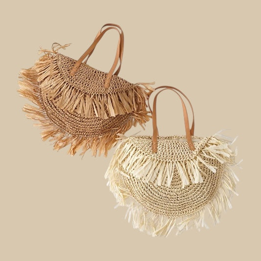 Coastal Fringe Straw Tote Bag