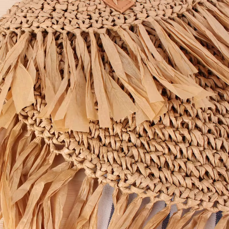 Coastal Fringe Straw Tote Bag