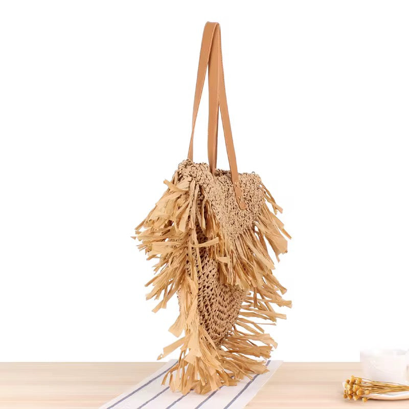 Coastal Fringe Straw Tote Bag