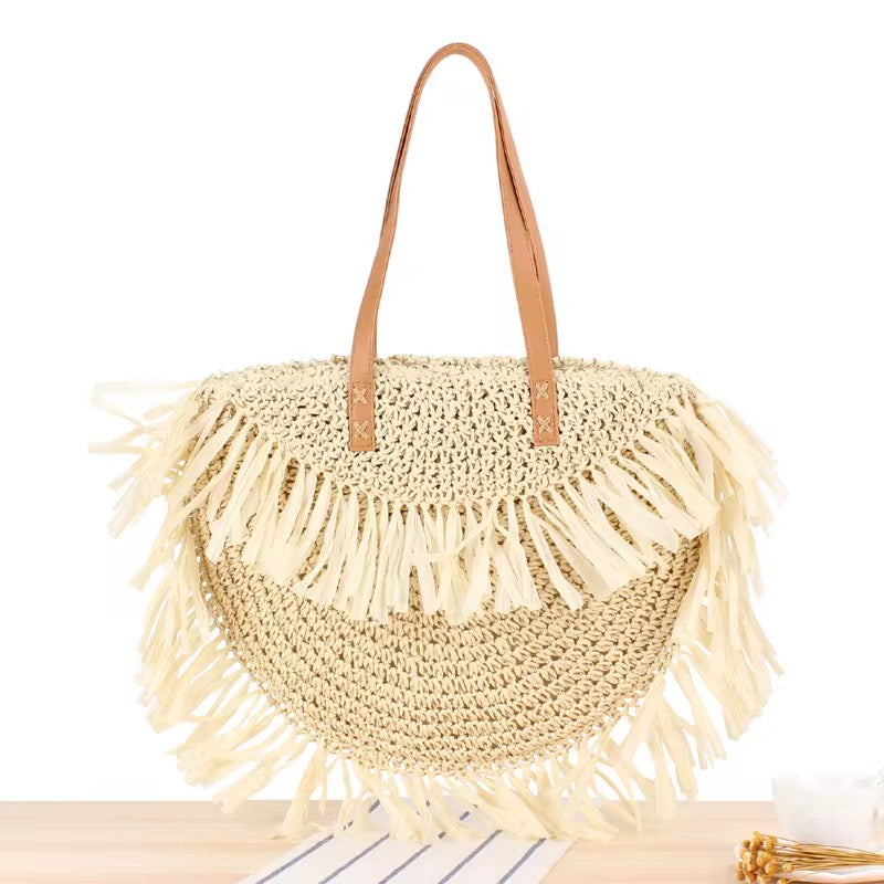 Coastal Fringe Straw Tote Bag
