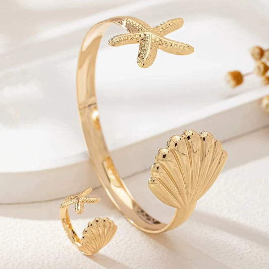 Two Piece Vintage Shell Bracelet and Ring