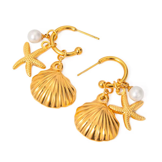 Shell with Gold Starfish Earrings