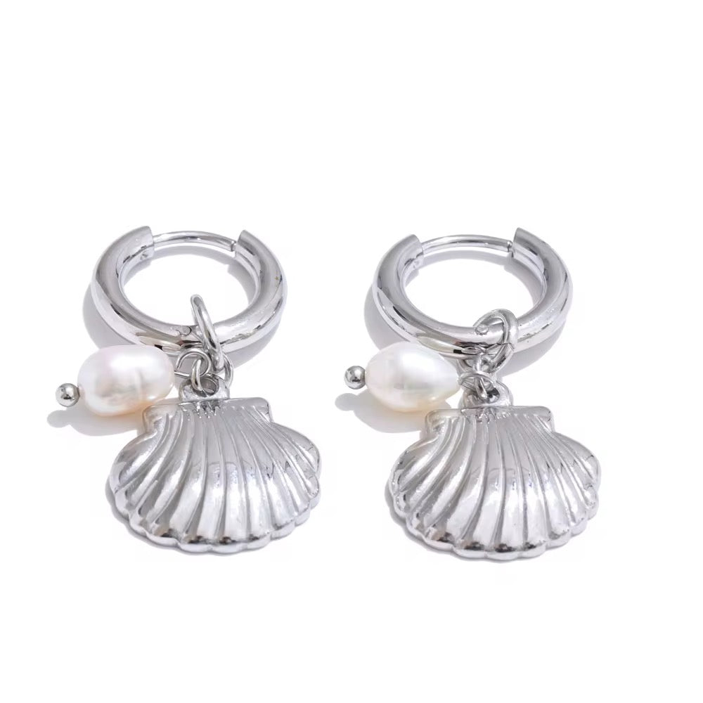 Shell & Pearl Hoop Earrings