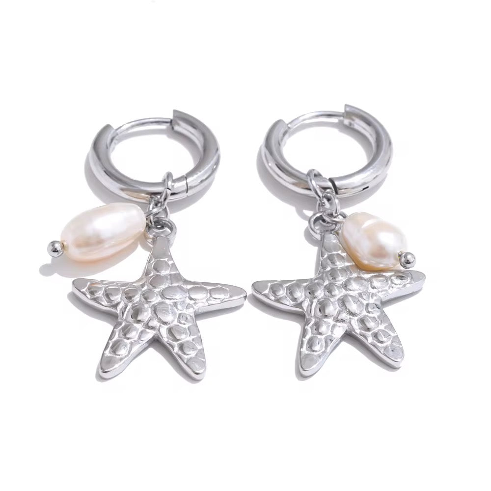 Starfish & Pearl Hoop Earrings