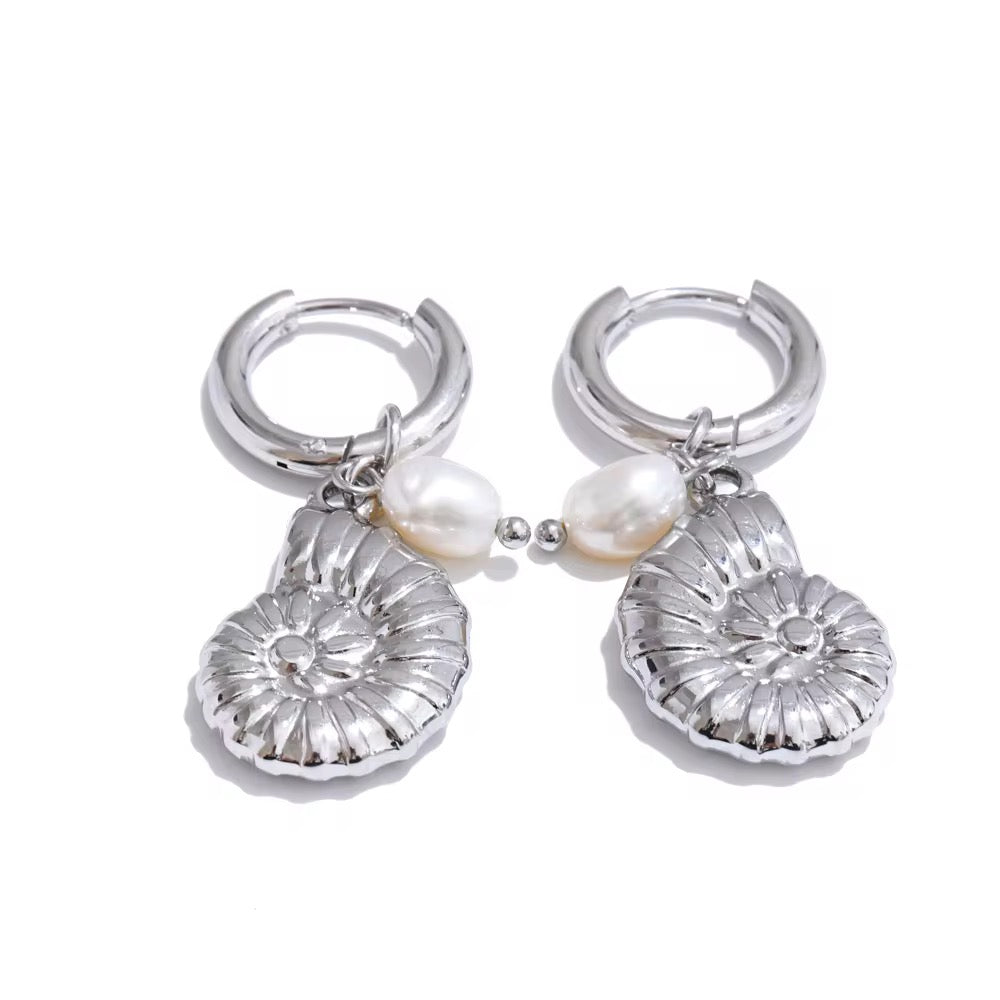 Pearl Spiral Shell Statement Earrings
