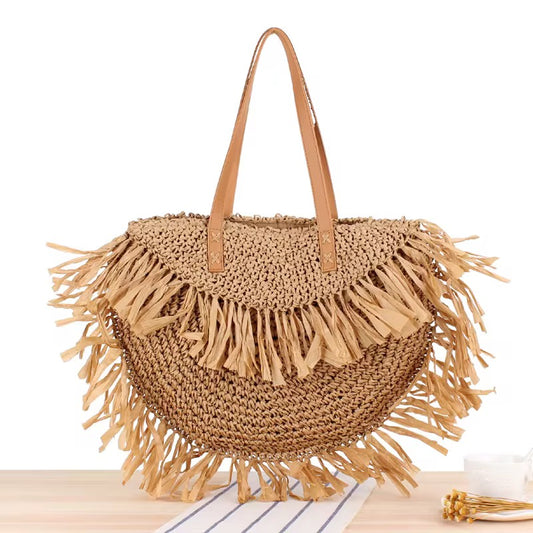 Coastal Fringe Straw Tote Bag