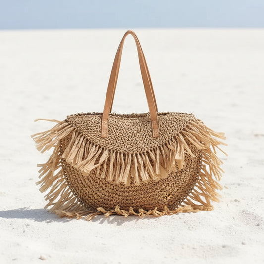 Coastal Fringe Straw Tote Bag