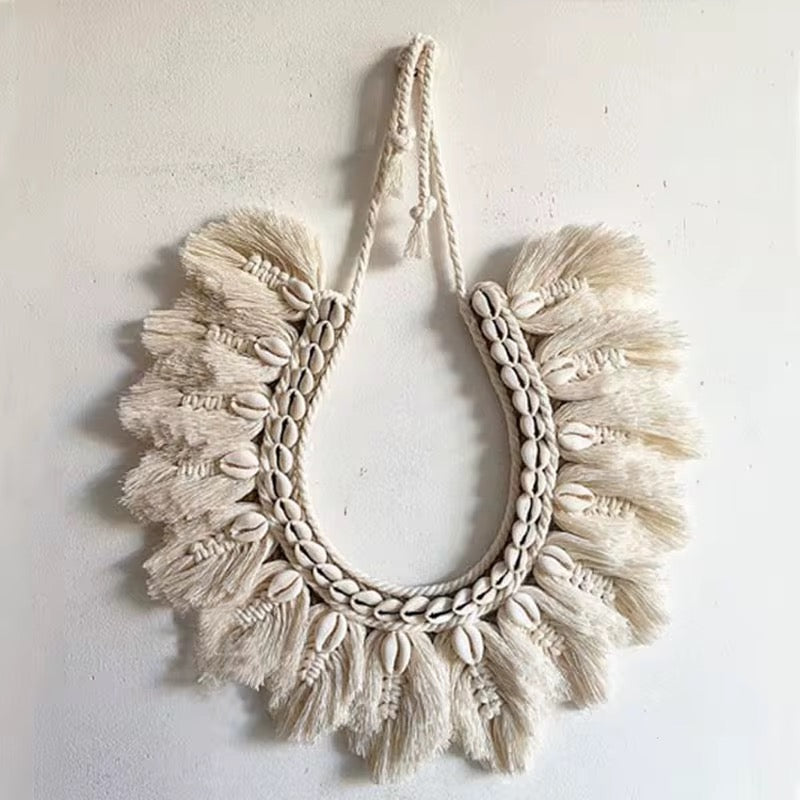 Shell Fringe Collar Macramé Wall Hanging