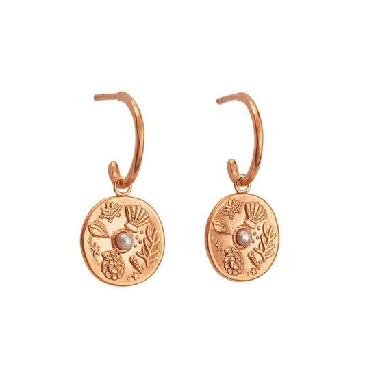 Ocean Medallion Pearl Mini Earrings