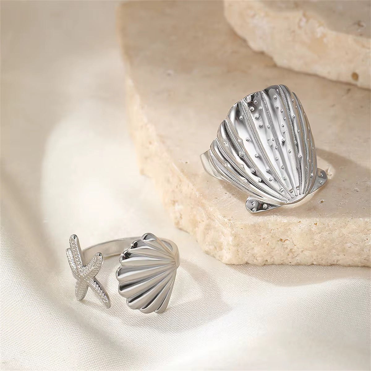 Salt and sand two-piece ring set