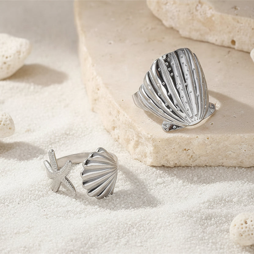 Salt and sand two-piece ring set