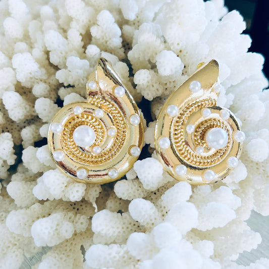 Spiral Shell & Pearl Earrings