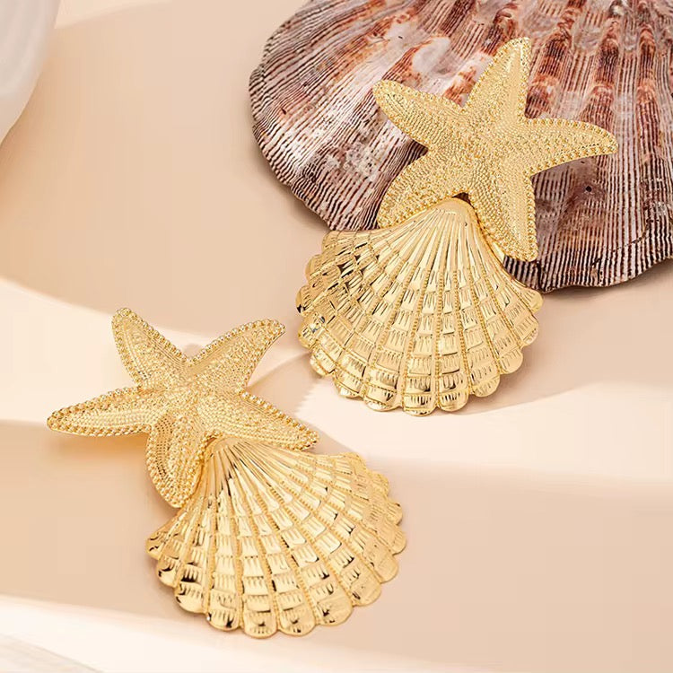 Starfish & Seashell Drop Earrings