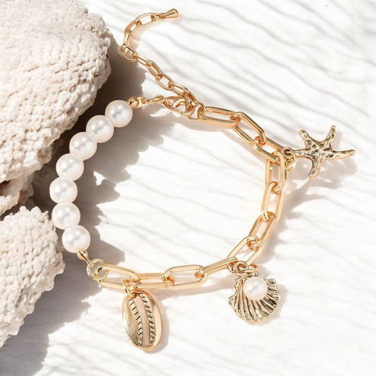 Beach Starfish & Shell Pendant Bracelet