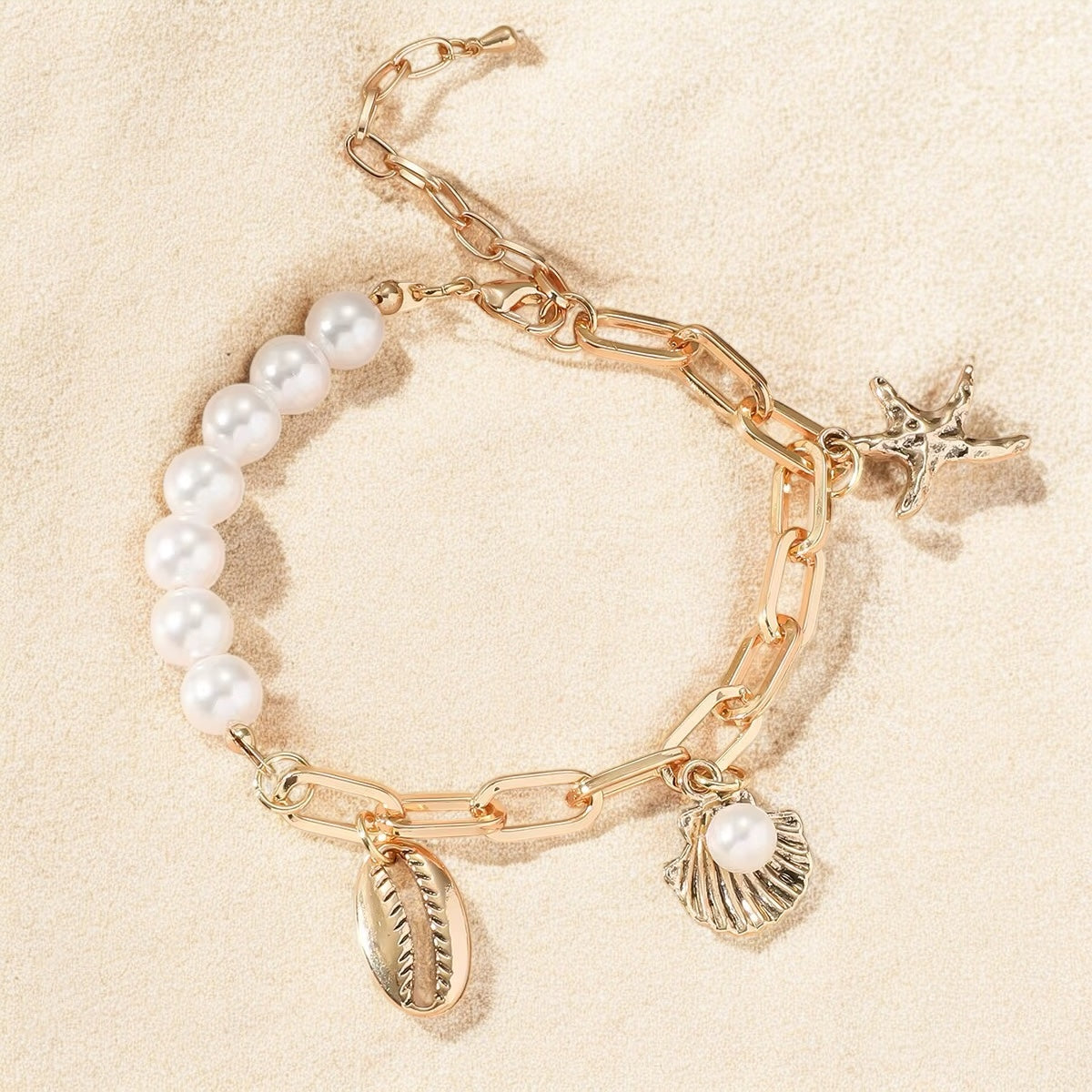 Beach Starfish & Shell Pendant Bracelet