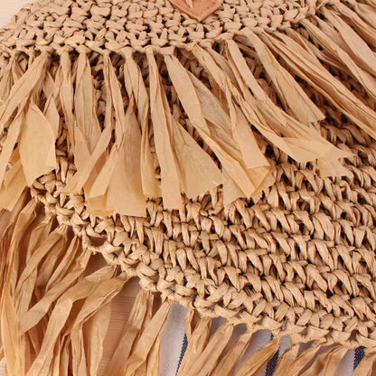 Coastal Fringe Straw Tote Bag