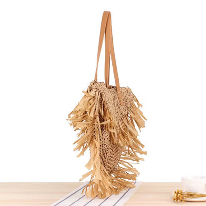 Coastal Fringe Straw Tote Bag
