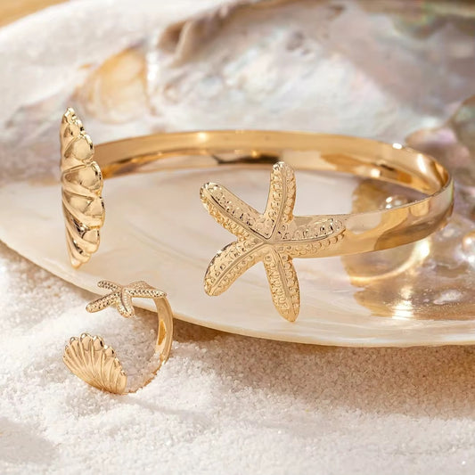 Two Piece Vintage Shell Bracelet and Ring