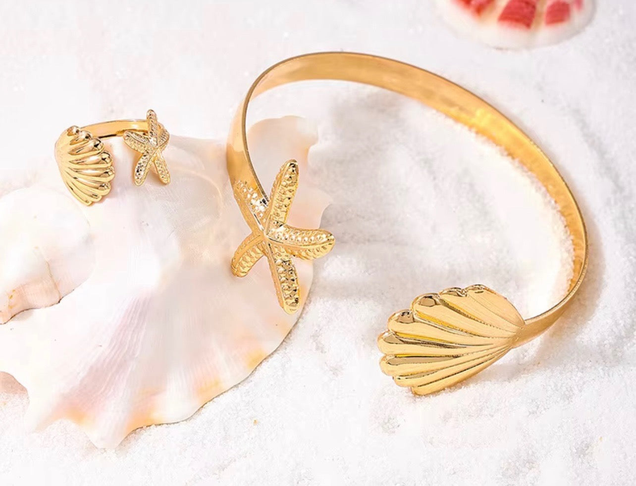 Two Piece Vintage Shell Bracelet and Ring