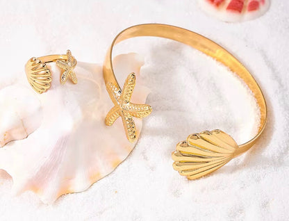 Two Piece Vintage Shell Bracelet and Ring