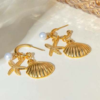 Shell with Gold Starfish Earrings