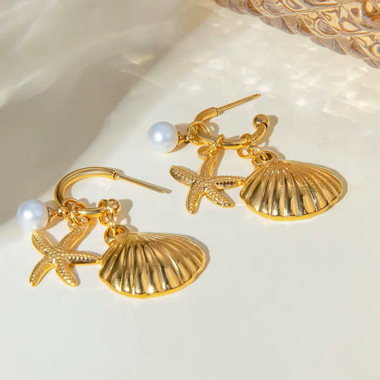 Shell with Gold Starfish Earrings