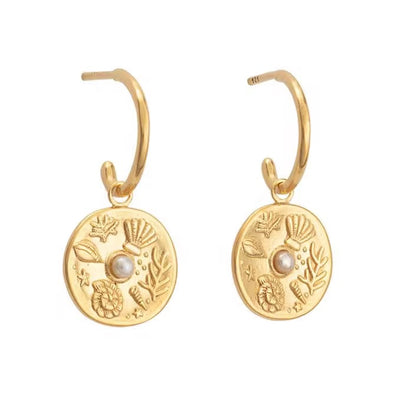 Ocean Medallion Pearl Mini Earrings