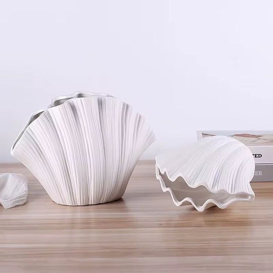 Coastal Ceramic Shell Vase
