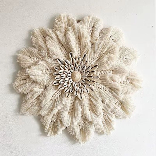Macramé Sunburst with Shell Center Wall Hanging
