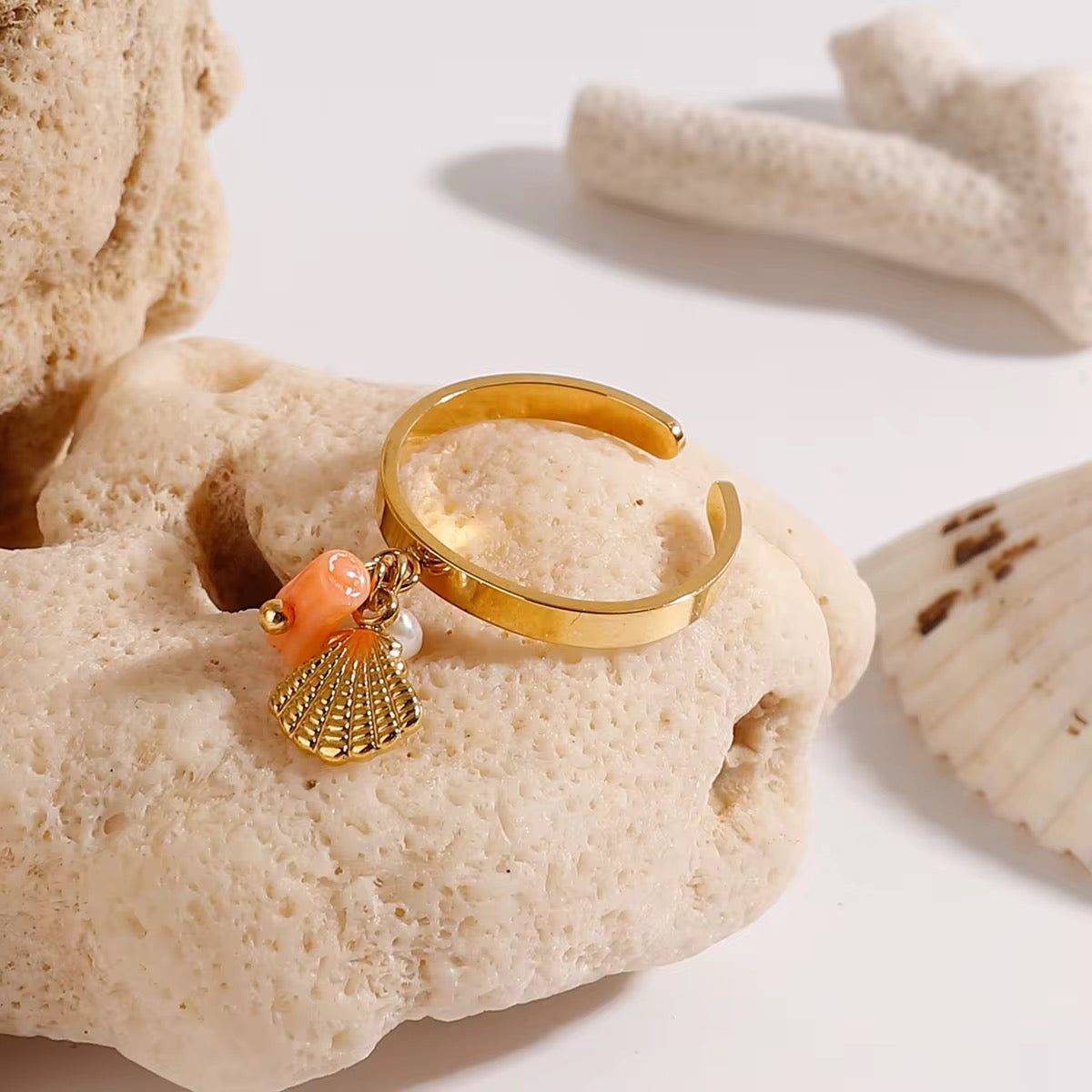 Coral and Pearl Ring