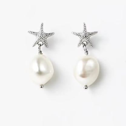 Starfish & Baroque Pearl Drop Earrings