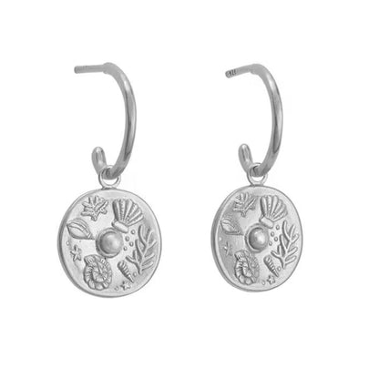 Ocean Medallion Pearl Mini Earrings