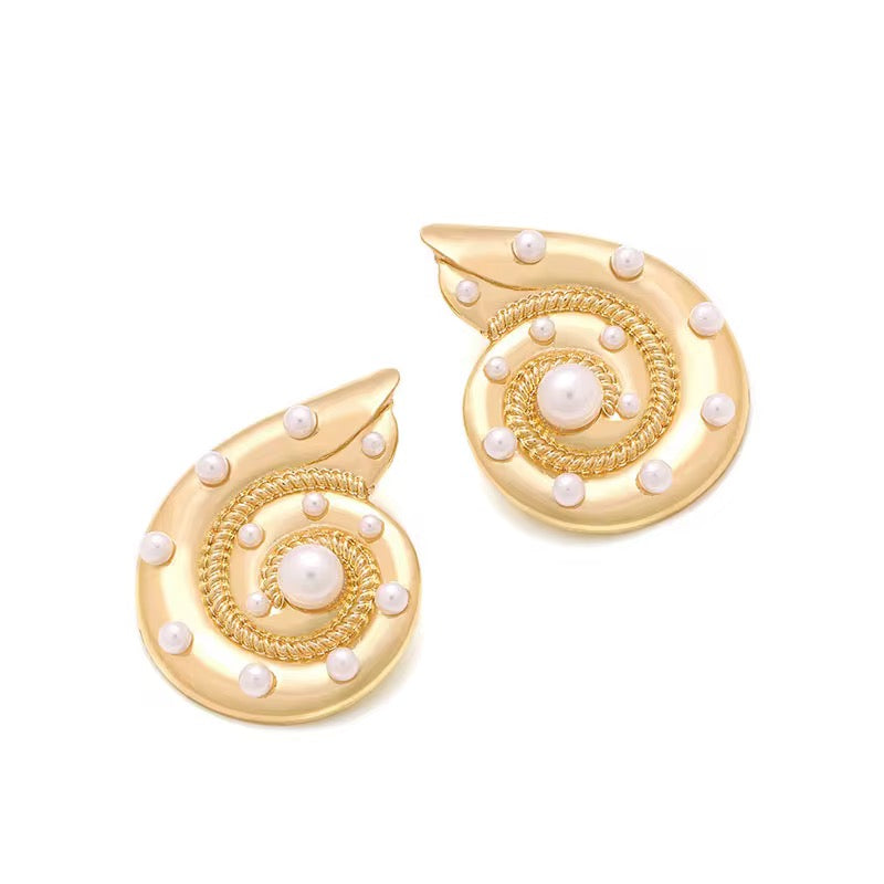 Spiral Shell & Pearl Earrings