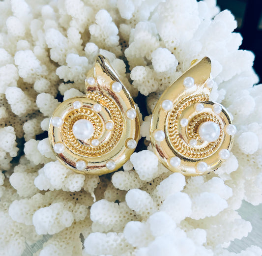 Spiral Shell & Pearl Earrings