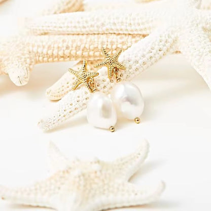 Starfish & Baroque Pearl Drop Earrings